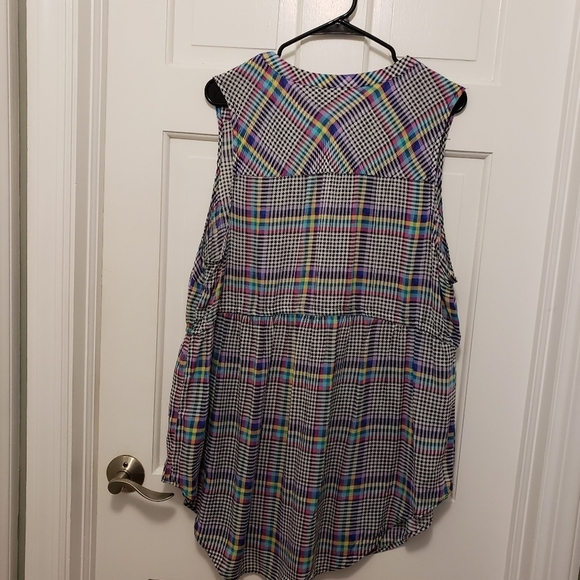 Torrid 2X Tunic Top Blouse Emma Babydoll Challis Rayon Plaid Sleeveless Tie - Picture 9 of 10